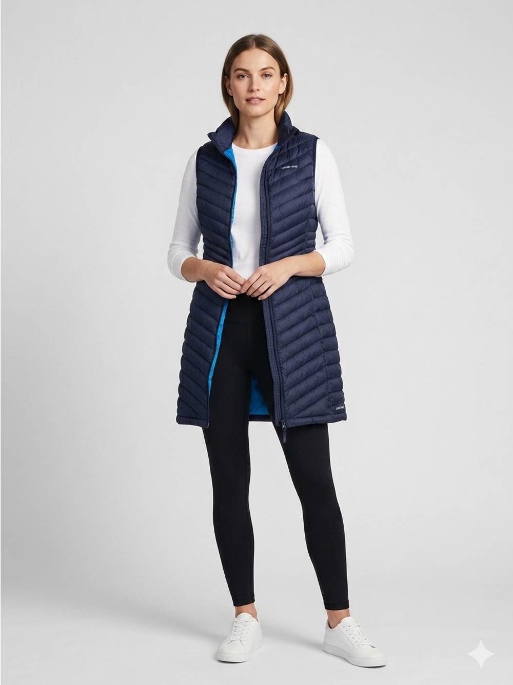 Lands' End Down Quilted Down Long Puffer Vest Navy Blue Small